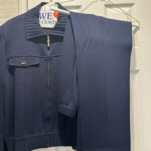 Navy Blue Knit Jacket and Pants Set